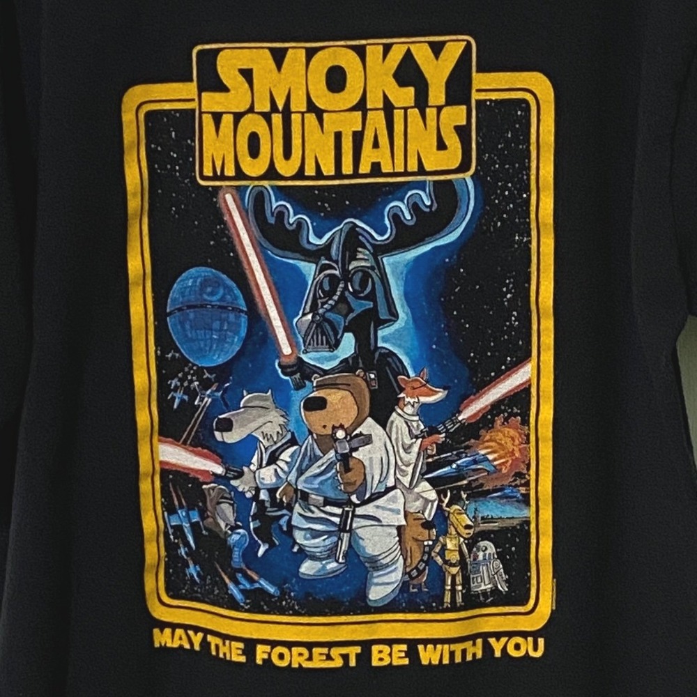 The Duck Co Smoky Mountains May The Forest Be With You Black Graphic Tee Youth L